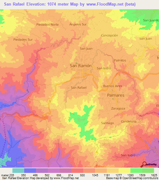 San Rafael,Costa Rica Elevation Map