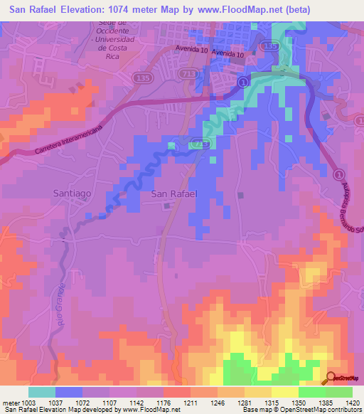 San Rafael,Costa Rica Elevation Map