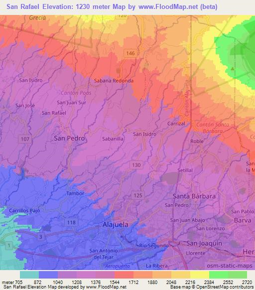 San Rafael,Costa Rica Elevation Map