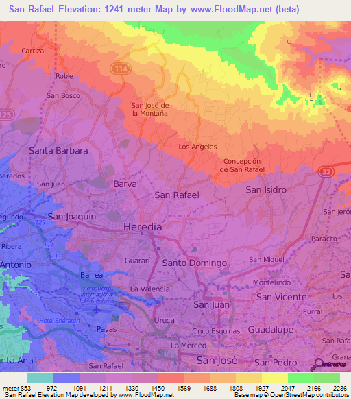 San Rafael,Costa Rica Elevation Map