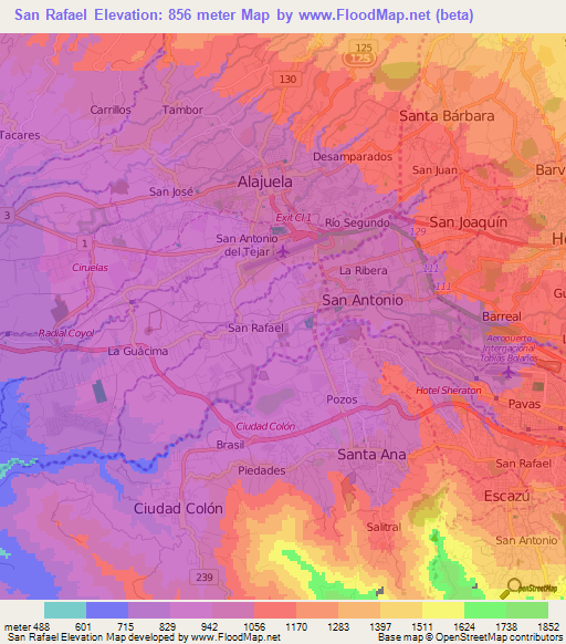 San Rafael,Costa Rica Elevation Map