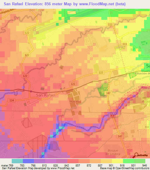 San Rafael,Costa Rica Elevation Map