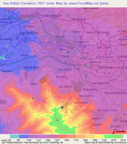 San Rafael,Costa Rica Elevation Map