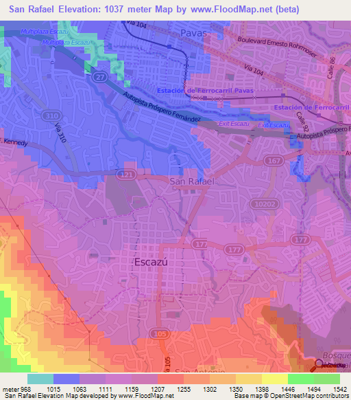 San Rafael,Costa Rica Elevation Map