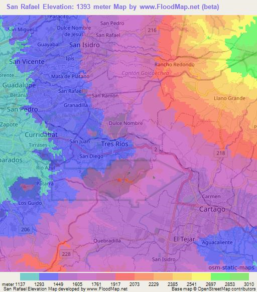 San Rafael,Costa Rica Elevation Map