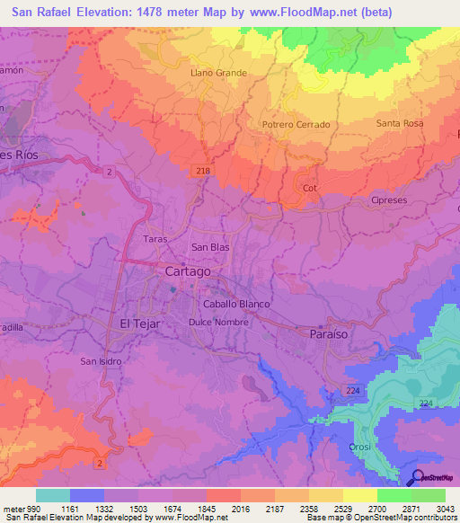 San Rafael,Costa Rica Elevation Map