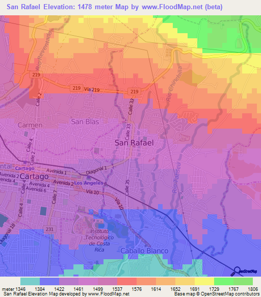 San Rafael,Costa Rica Elevation Map