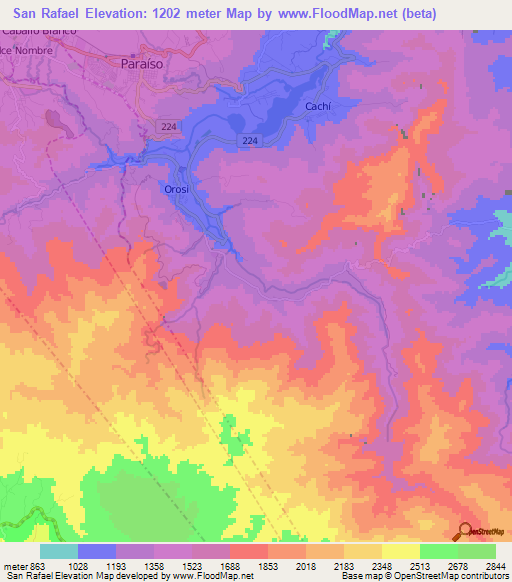 San Rafael,Costa Rica Elevation Map