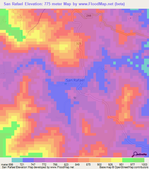 San Rafael,Costa Rica Elevation Map