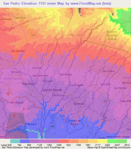 San Pedro,Costa Rica Elevation Map