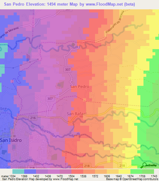 San Pedro,Costa Rica Elevation Map