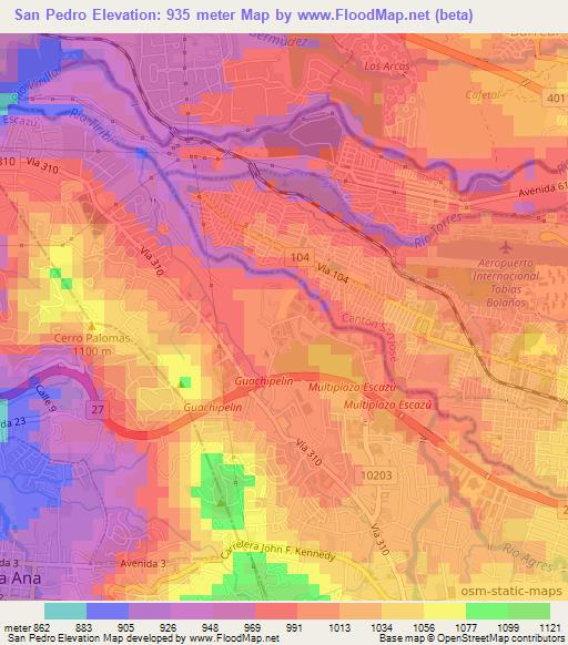 San Pedro,Costa Rica Elevation Map