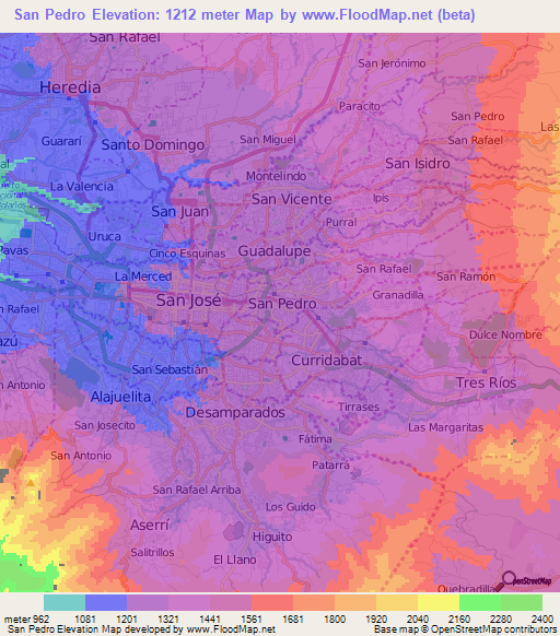 San Pedro,Costa Rica Elevation Map