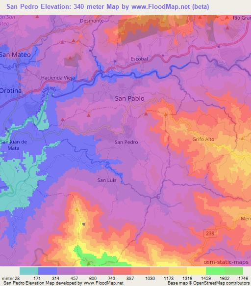 San Pedro,Costa Rica Elevation Map