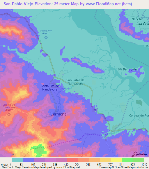 San Pablo Viejo,Costa Rica Elevation Map