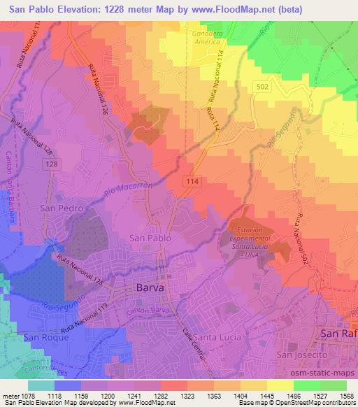 San Pablo,Costa Rica Elevation Map