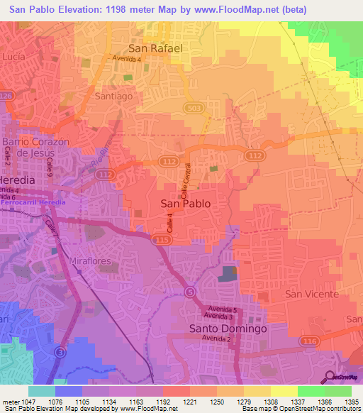 San Pablo,Costa Rica Elevation Map