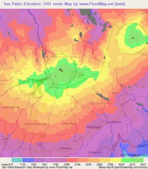 San Pablo,Costa Rica Elevation Map