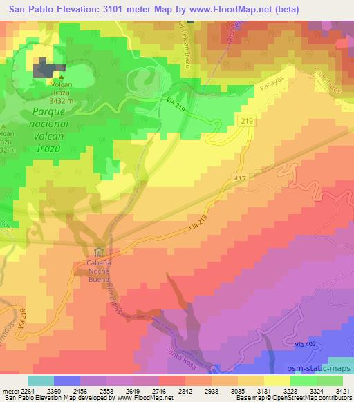 San Pablo,Costa Rica Elevation Map