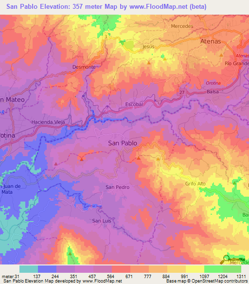 San Pablo,Costa Rica Elevation Map