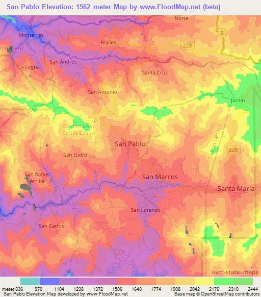 San Pablo,Costa Rica Elevation Map