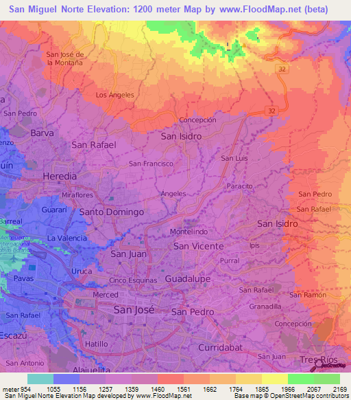 San Miguel Norte,Costa Rica Elevation Map