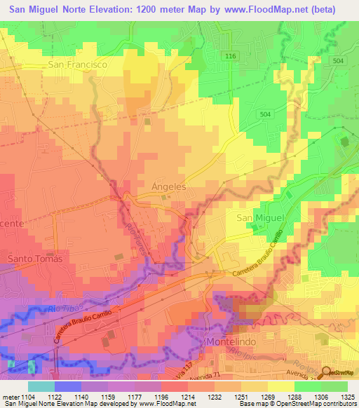 San Miguel Norte,Costa Rica Elevation Map