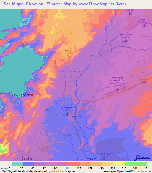 San Miguel,Costa Rica Elevation Map