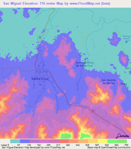 San Miguel,Costa Rica Elevation Map