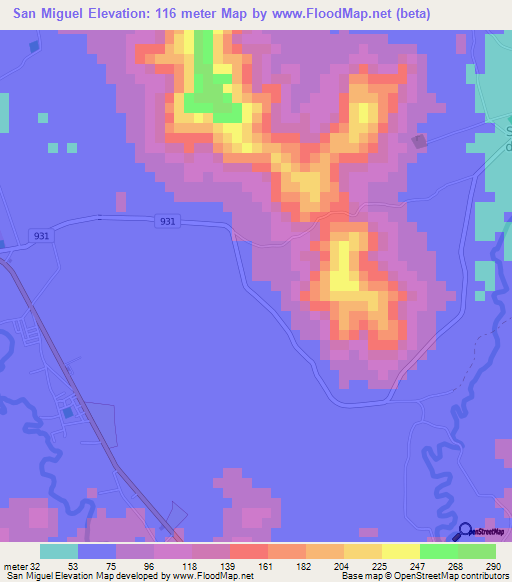 San Miguel,Costa Rica Elevation Map