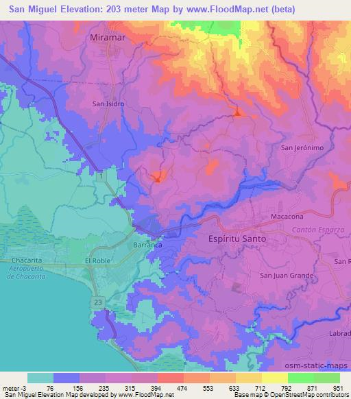 San Miguel,Costa Rica Elevation Map