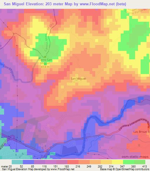 San Miguel,Costa Rica Elevation Map