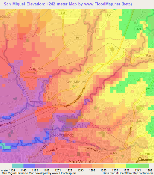 San Miguel,Costa Rica Elevation Map