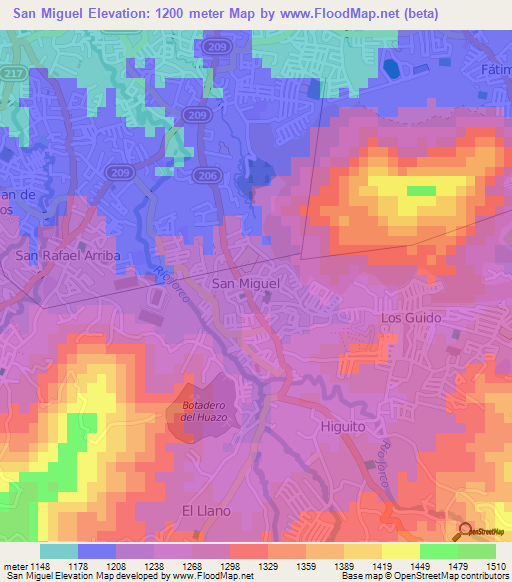 San Miguel,Costa Rica Elevation Map