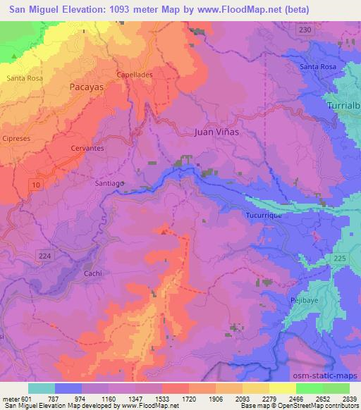 San Miguel,Costa Rica Elevation Map