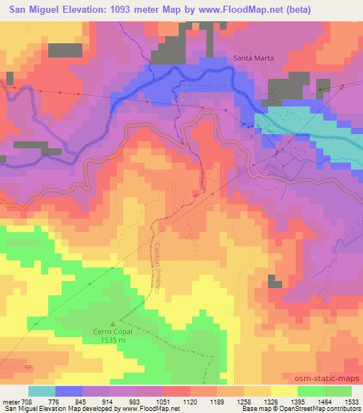 San Miguel,Costa Rica Elevation Map