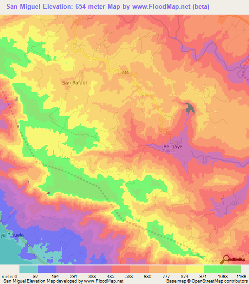 San Miguel,Costa Rica Elevation Map