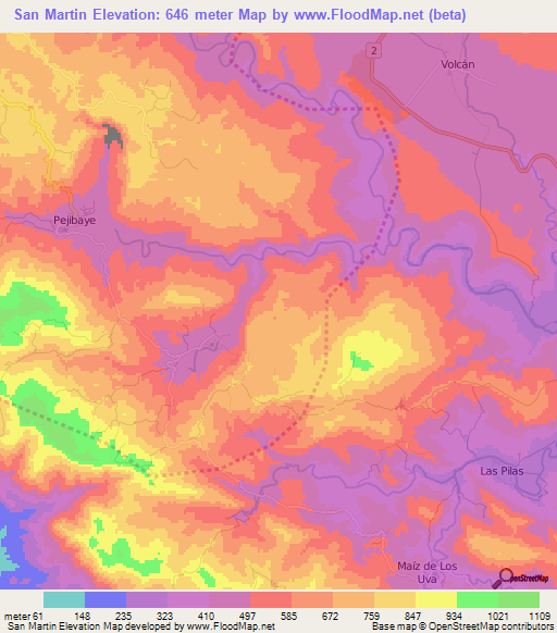 San Martin,Costa Rica Elevation Map