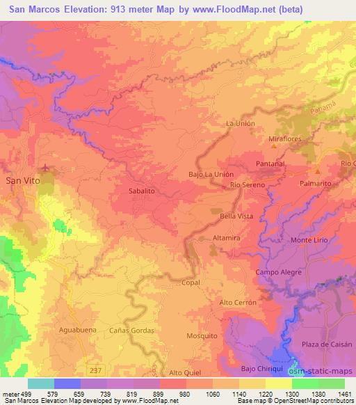 San Marcos,Costa Rica Elevation Map