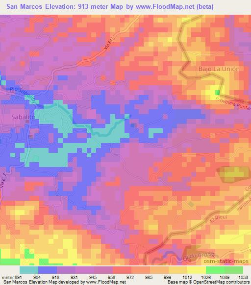 San Marcos,Costa Rica Elevation Map