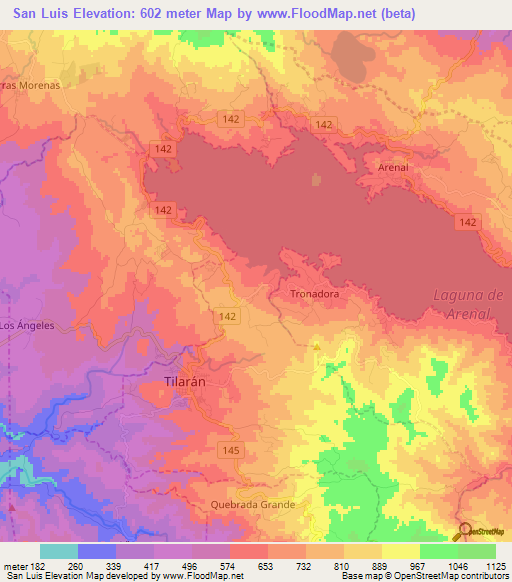 San Luis,Costa Rica Elevation Map
