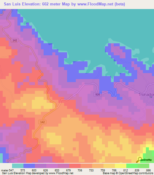 San Luis,Costa Rica Elevation Map