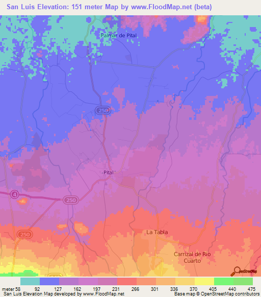 San Luis,Costa Rica Elevation Map