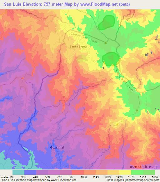 San Luis,Costa Rica Elevation Map