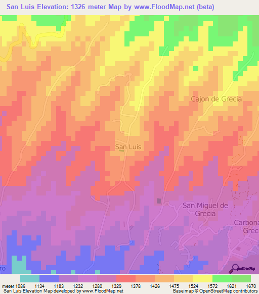 San Luis,Costa Rica Elevation Map