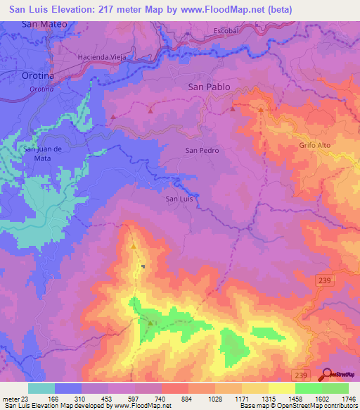 San Luis,Costa Rica Elevation Map
