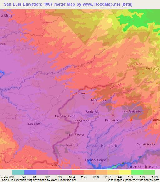 San Luis,Costa Rica Elevation Map