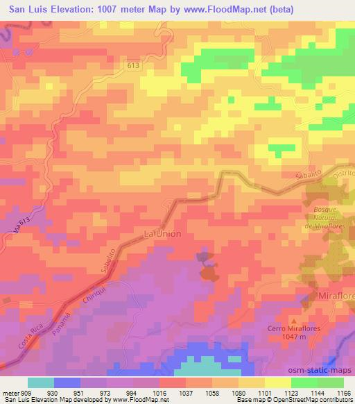San Luis,Costa Rica Elevation Map