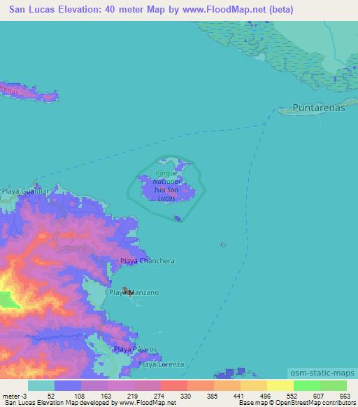 San Lucas,Costa Rica Elevation Map