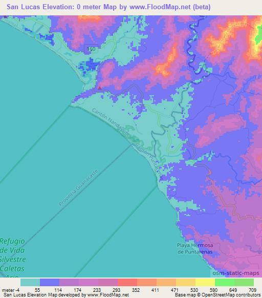 San Lucas,Costa Rica Elevation Map